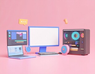 Reskill concept: AI-led content creation training, advanced editing suite.