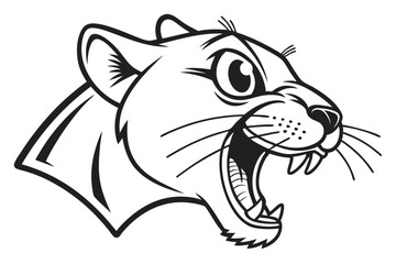 Line drawing shows fierce panther head roaring powerfully with its sharp teeth clearly visible