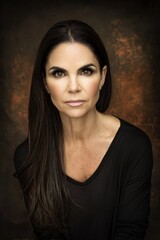 Fototapeta premium A woman with long dark hair and a black shirt