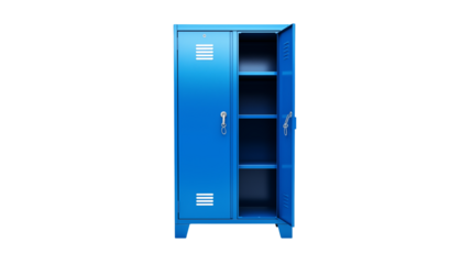 Blue Metal Locker Storage Cabinet Ajar for Organization and Security Isolated on transparent Background