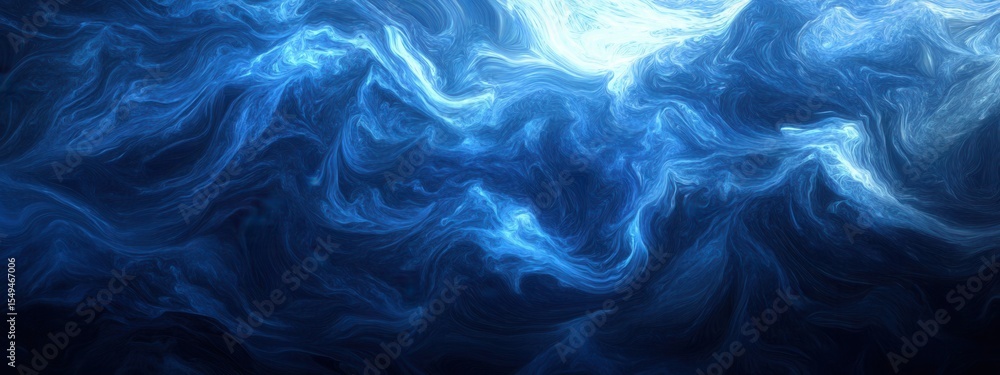 Poster ethereal blue abstract background with swirling waves and soft light effects for creative and design