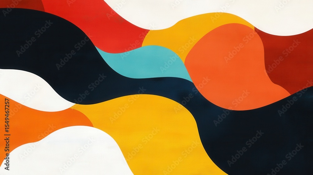 Poster vibrant abstract waves in bold colors with smooth curved lines and geometric elements for creative p