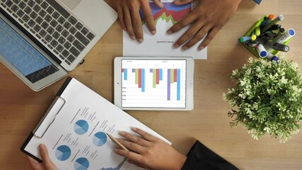 Digital agency, paper or business meeting for planning KPI chart review, SEO documents consult or collaboration creative innovation or teamwork - Powered by Adobe