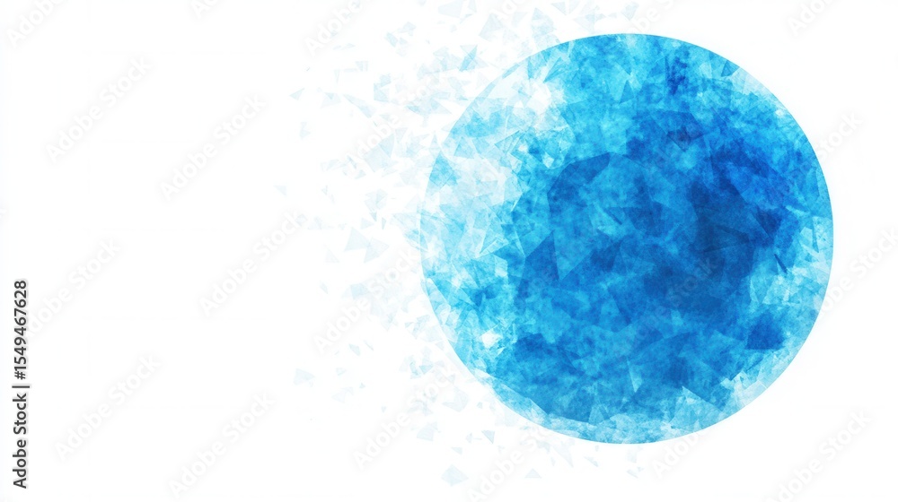 Poster abstract blue circle with watercolor texture and soft edges on a clean white background for creative