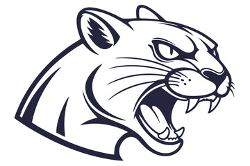 Fierce feline roars intensely, showcasing sharp teeth and an intimidating demeanor within the single tone art