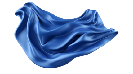 Elegant Blue Silk Fabric Draped Swirling Design Isolated on transparent Background 