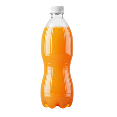 Plastic Bottle of Orange Soft Drink with Transparent PET Body – Bright Liquid, Transparent Background Generative Ai.