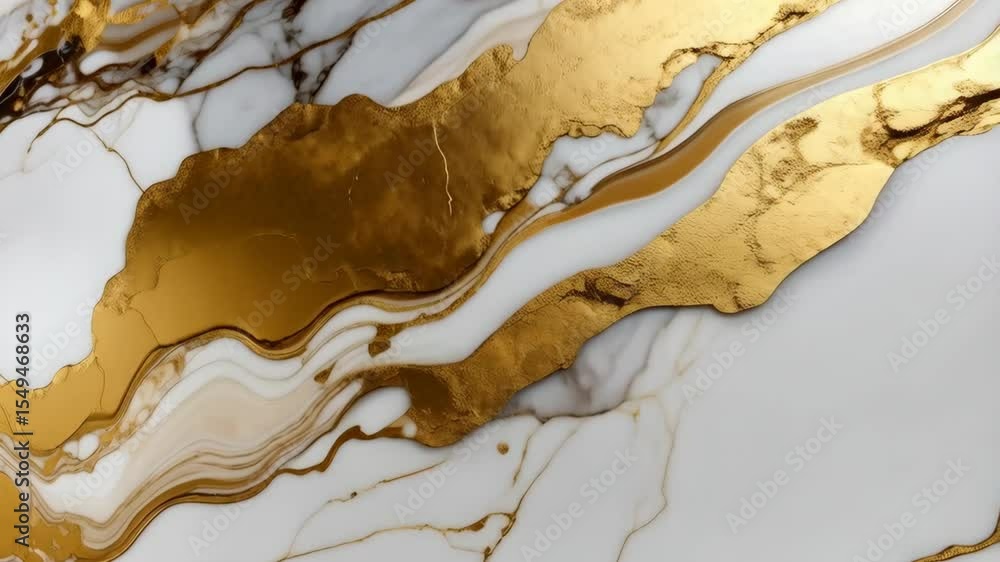 Poster abstract marble pattern with swirling golden veins and white background creating a luxurious, elegan