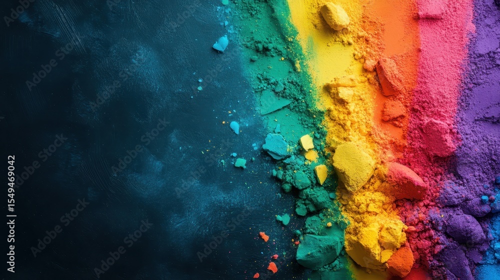 Aufkleber an artistic representation of colorful powder cascading in a rainbow pattern against a dark backgrou