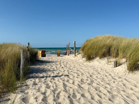 a picturesque sandy pathway to the beach in summer
