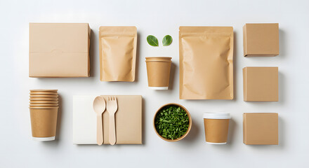 Eco friendly food packaging set isolated on white background