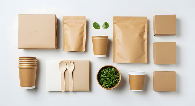 Eco friendly food packaging set isolated on white background