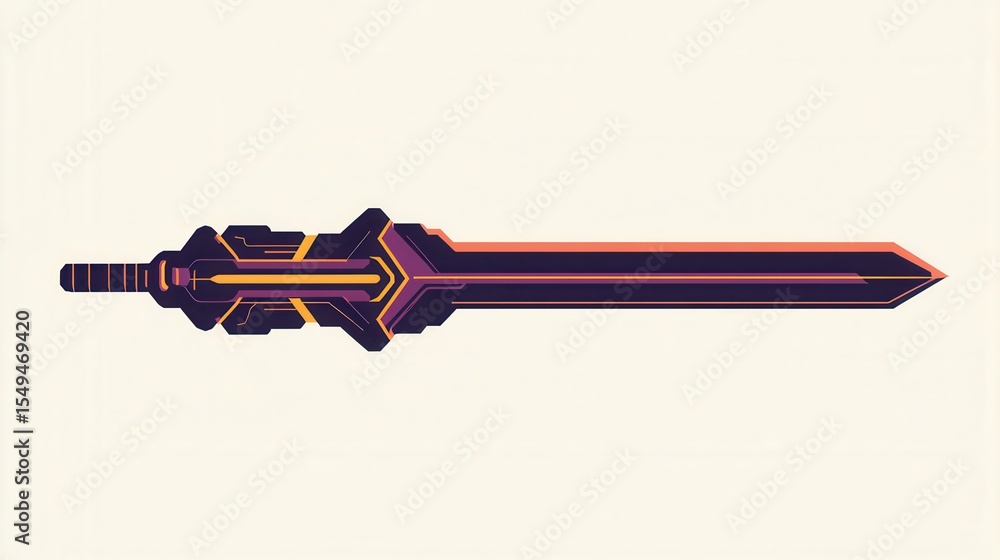 Poster futuristic sword design with geometric patterns and bold colors - ideal for sci-fi, fantasy, and gam