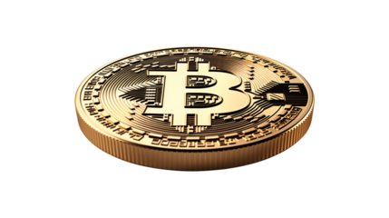 Golden Bitcoin Cryptocurrency Coin Closeup Isolated on transparent Background 