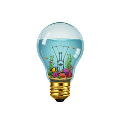  Illustration of an aquarium inside a light bulb, isolated on white background