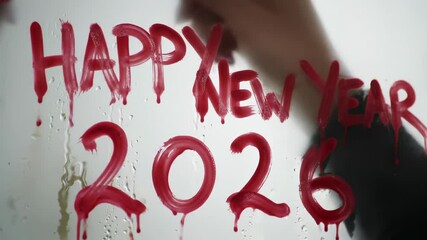 Close up of hand painted happy new year 2026 on white surface for design background - Powered by Adobe