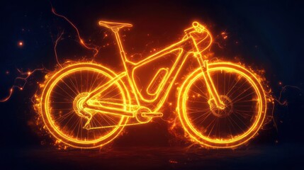 Fototapeta premium Fiery outline of a mountain bike. Burning frame and wheels, energy aura