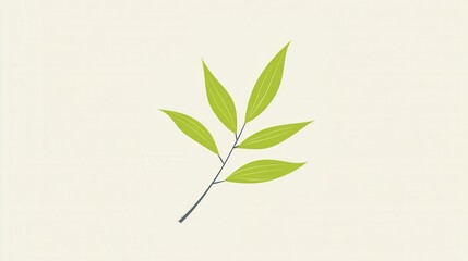 Obraz premium Fresh Green Leafy Branch with Glossy Leaves on Pale Background Ideal for Nature or Eco-Friendly Concepts in Graphic Design and Illustrations