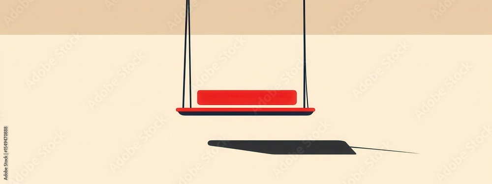 Poster minimalist artwork of a red swing on a light background with shadow play and geometric lines