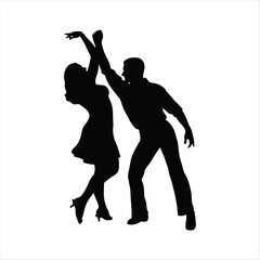 Elegant Couple Dancing Silhouette - Latin Ballroom Dance Vector