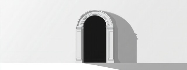 Elegant architectural doorway with ornate arch in minimalist setting emphasizing light and shadow on a neutral background