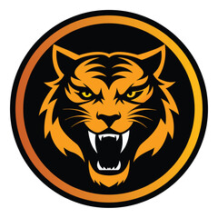 Angry Orange Tiger Head Silhouette Grunge Black Circle Badge Logo vector