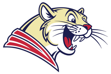 Illustrated tan cougar head roars with red accents against a plain white background