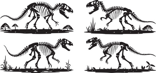 Obraz premium Four black silhouette dinosaur skeletons