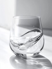 Close-up of a glass filled with water and ice, showing the elegant ripples created by the melting ice.