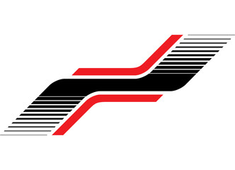 Vector red and black striped pattern on white background. Racing design element for car body, boat, sportswear, toy. Dynamic Striped vector background.