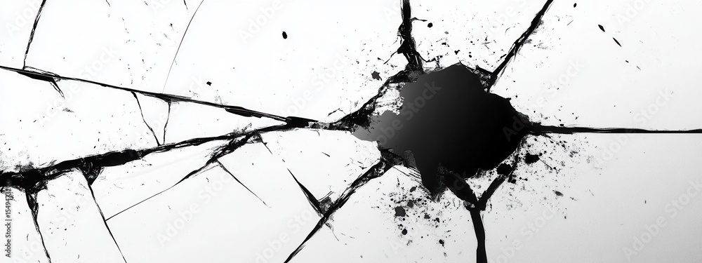 Poster abstract shattered glass with dynamic cracks on a blank background showcasing the power of fragmenta
