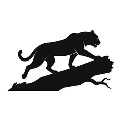 Black Tiger Silhouette Leaping over Fallen Tree Branch Vector Graphic Illustration