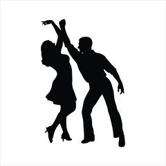 Elegant Couple Dancing Silhouette - Latin Ballroom Dance Vector