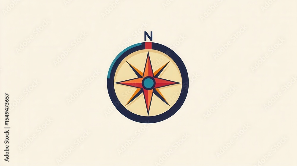 Poster artistic representation of a compass with cardinal directions highlighted for navigation and guidanc