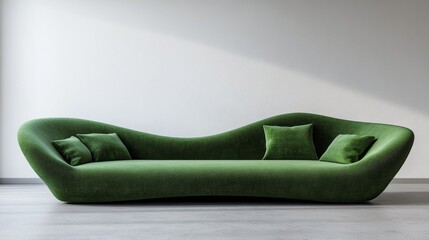 Eco-friendly lounge chair in a luxurious green fabric. Unique design with soft texture and modern aesthetic.