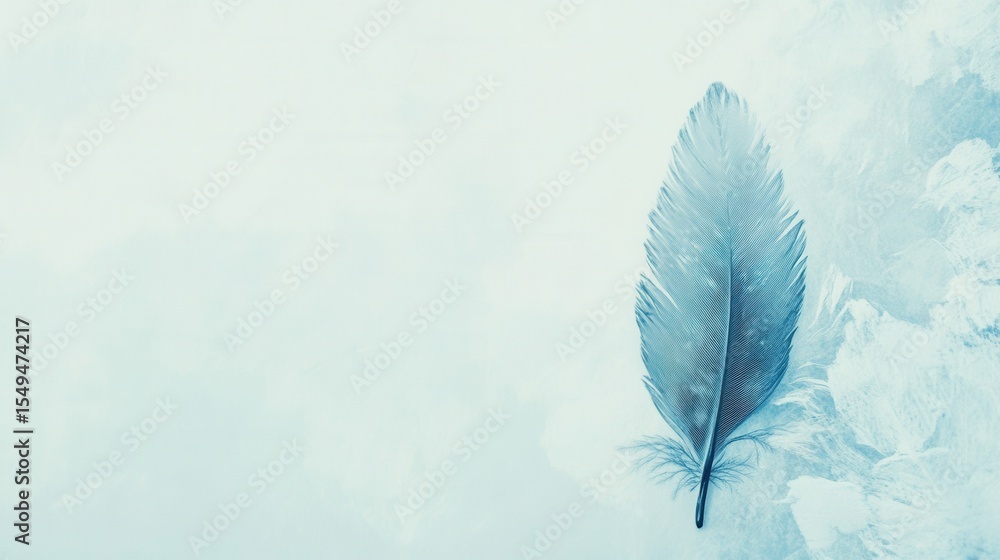 Aufkleber delicate blue feather on soft background with abstract texture and light play suitable for artistic 