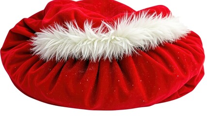 Holiday Gift Delivery Concept -  Red Velvet Santa Bag with Fluffy White Accents