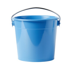 Shiny Blue Plastic Bucket with Metal Handle Isolated on transparent Background