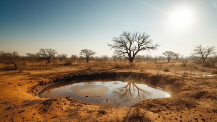 Parched Earth, Empty Waterhole - African Landscape