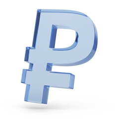 Three-dimensional ruble symbol of glass isolated on a white background. 3d illustration.