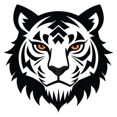 Fierce White Tiger Face Silhouette Black Tribal Design Orange Eyes Vector Art