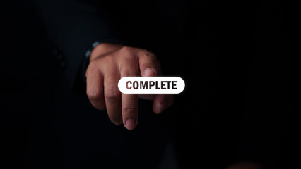 User interaction complete button pressed digital interface action event modern technology close-up...