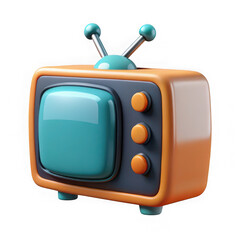 Cute cartoon television icon in orange and teal colors isolated on black background