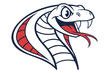Stylized cobra head reveals its fangs and forked tongue in an intimidating pose