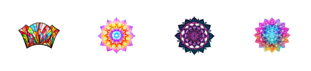 Four various ornamental mandalas, isolated, cut out transparent