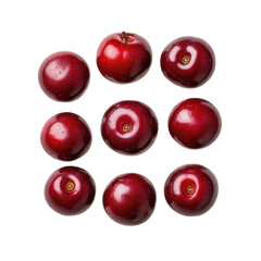 Nine red plums arranged in a grid isolated on transparent background
