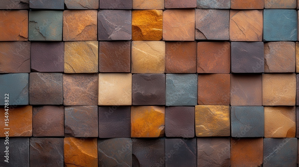 Poster a captivating mosaic pattern illustrating an array of textured stone tiles that evoke a sense of ear