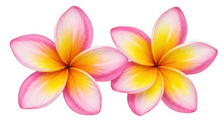 Fototapeta premium Two pink and yellow plumeria flowers isolated on transparent background