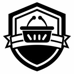 Fototapeta premium Shopping basket icon with ribbon banner and shield design