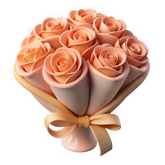 Elegant bouquet of peach roses with a bow against a dark background design